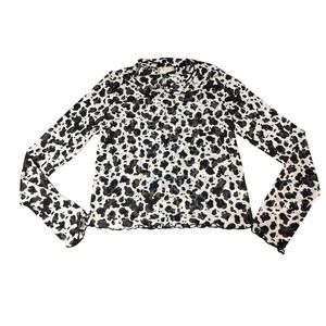 Allard State Cow Print Mesh Top Long Sleeve Sheer Blouse‎ Made in USA M